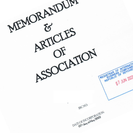 Memorandum & Articles of Association for Seychelles IBC